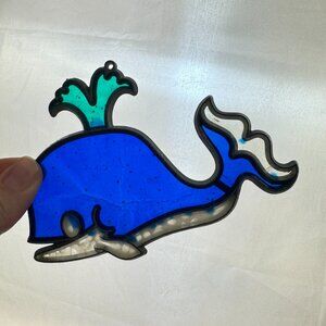 Vtg Whale Blue Suncatcher Acrylic Resin Metal Frame Beach Ocean w Hook Hole READ